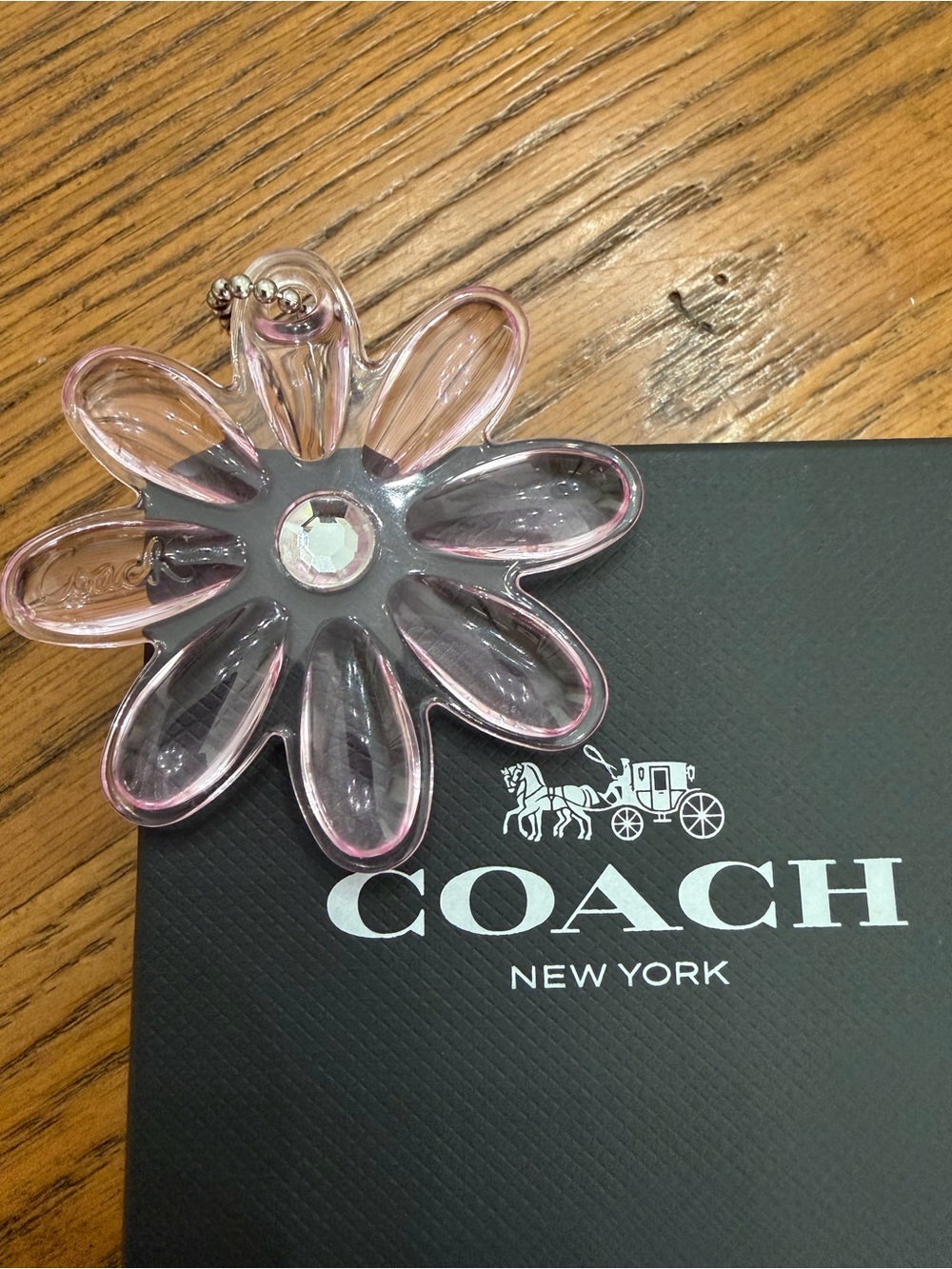 Coach Pink Flower Acrylic Bag Charm with Crystal Accent